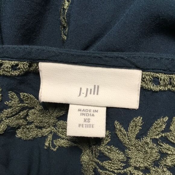 Teal green long sleeve top light sage green embroidery hippie boho XS petite - Picture 6 of 7